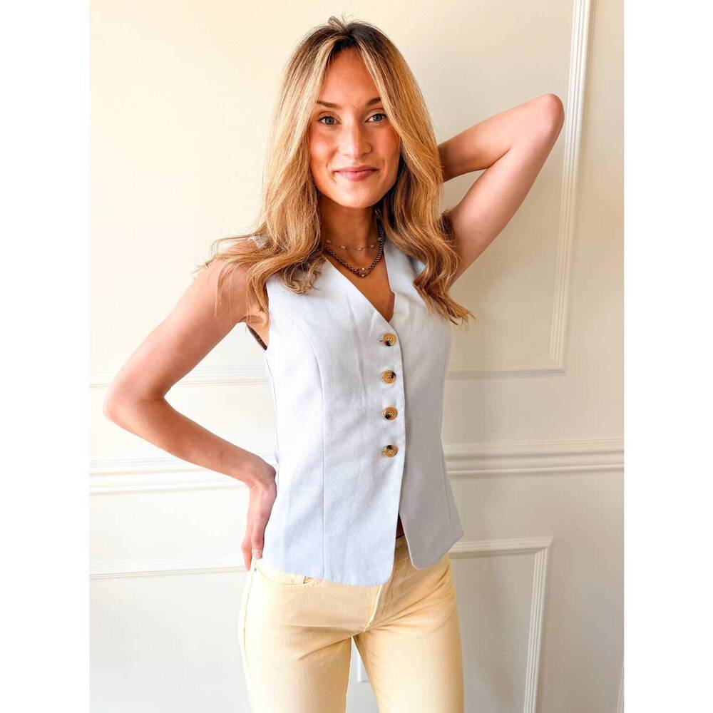 NEW NEEDII coastal tailored vest in powder blue